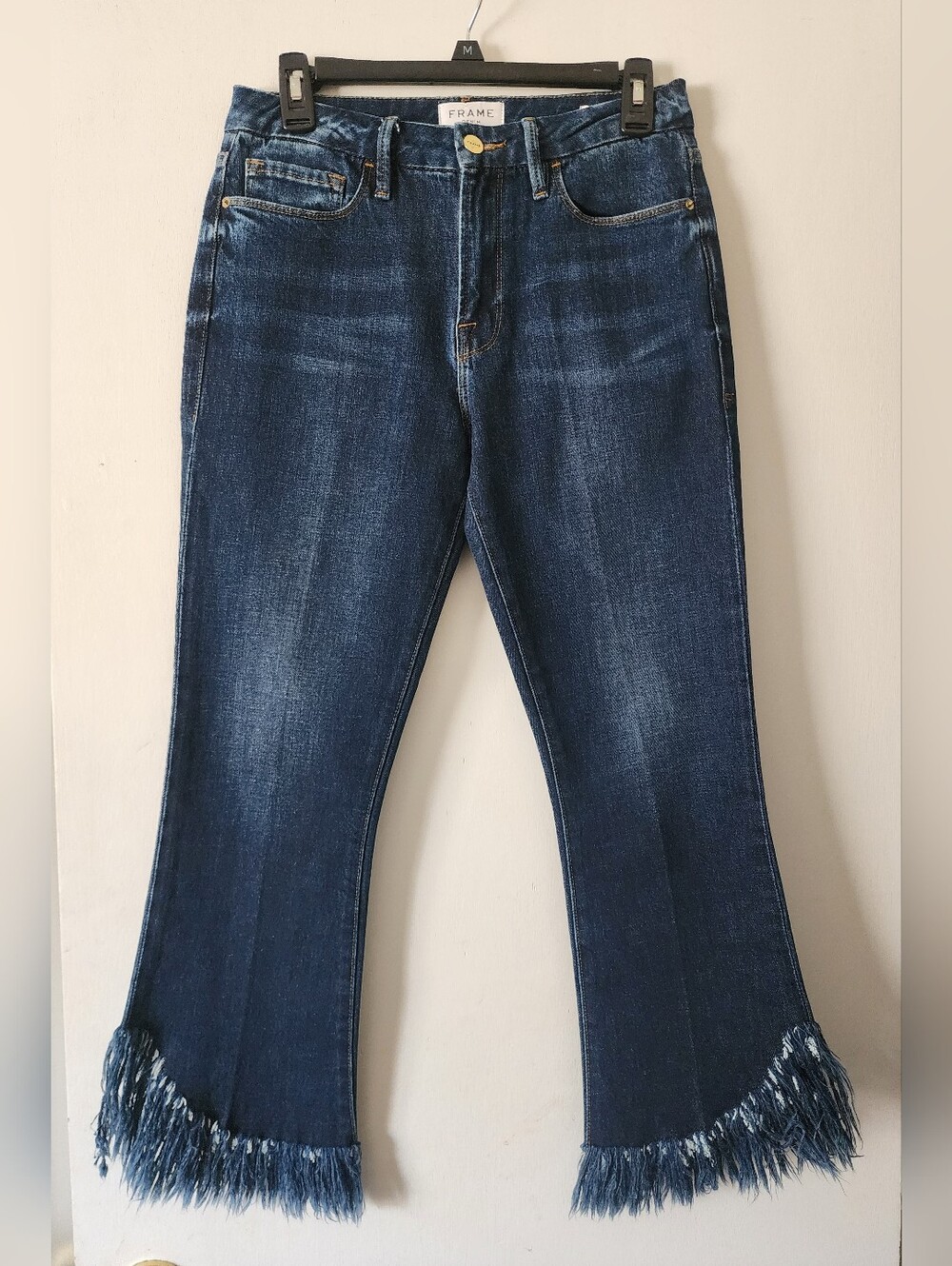 NEW Frame Denim Crop Mini Boot Indigo Fringe-Hem Jeans Size 28